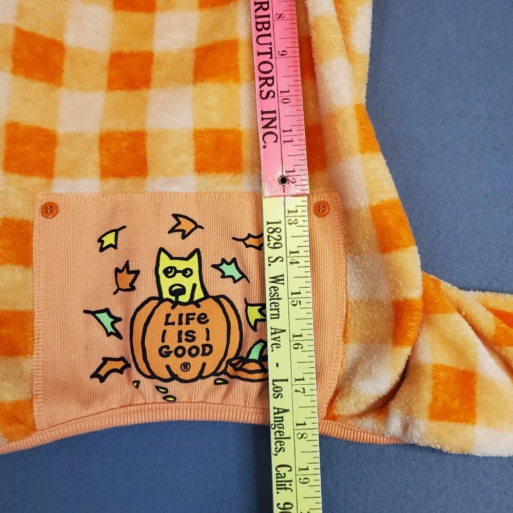 Life Is‎ Good Size L Orange Plaid Fleece Pajamas Costume Harvest Fall Halloween